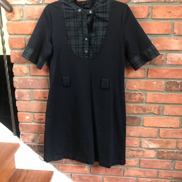 Theory A-Line Stretch Shirt Dress Plaid Mixed Fabric Button Down Fit Flare Midi - Picture 4 of 16